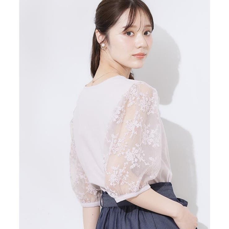 ライトピンク(070) | 【接触冷感・UV・マシンウォッシャブル】袖レースデザイントップス | Couture brooch