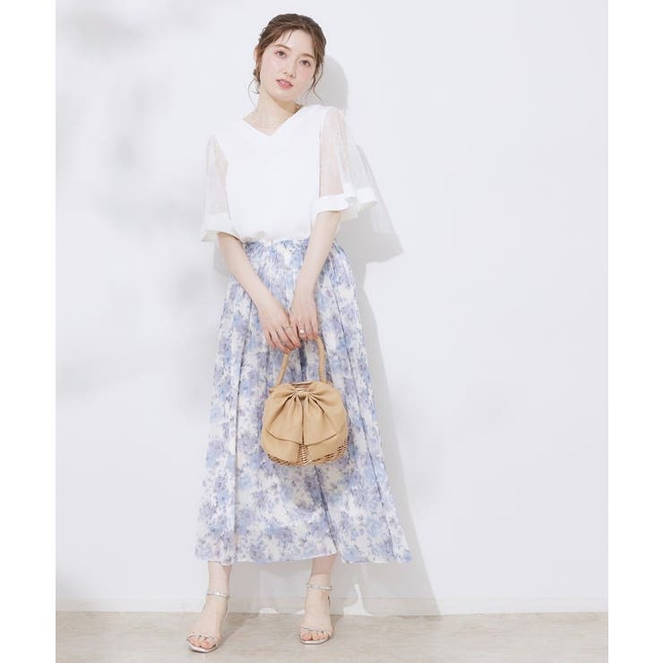 【マシンウォッシャブル・シアー・細見え】Vネック袖レースフレアブラウス | Couture brooch | 詳細画像1 