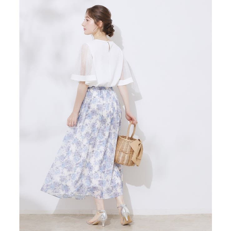 【マシンウォッシャブル・シアー・細見え】Vネック袖レースフレアブラウス | Couture brooch | 詳細画像3 