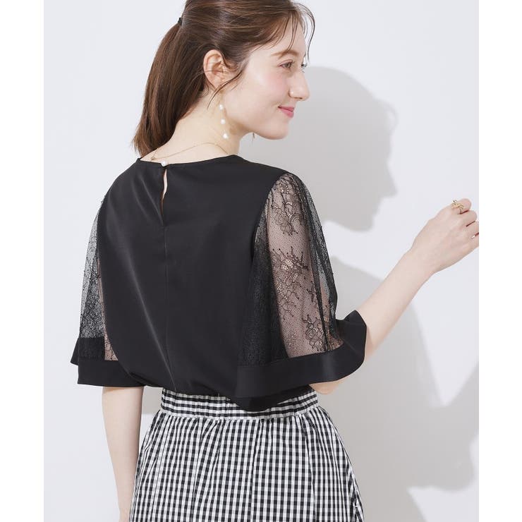 【マシンウォッシャブル・シアー・細見え】Vネック袖レースフレアブラウス | Couture brooch | 詳細画像17 