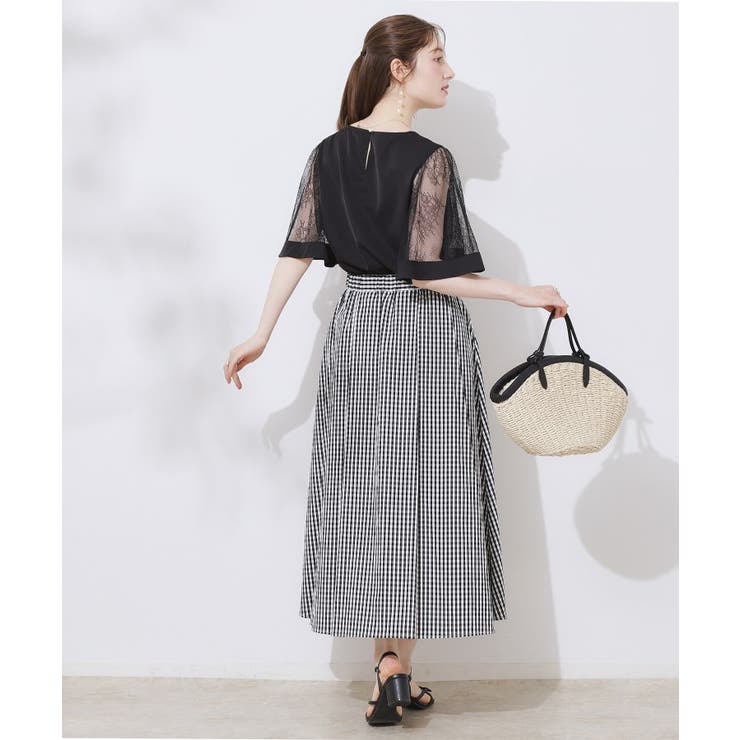 【マシンウォッシャブル・シアー・細見え】Vネック袖レースフレアブラウス | Couture brooch | 詳細画像13 