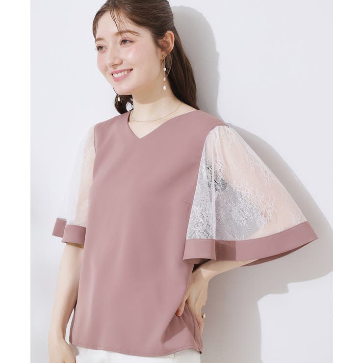 【マシンウォッシャブル・シアー・細見え】Vネック袖レースフレアブラウス | Couture brooch | 詳細画像25 