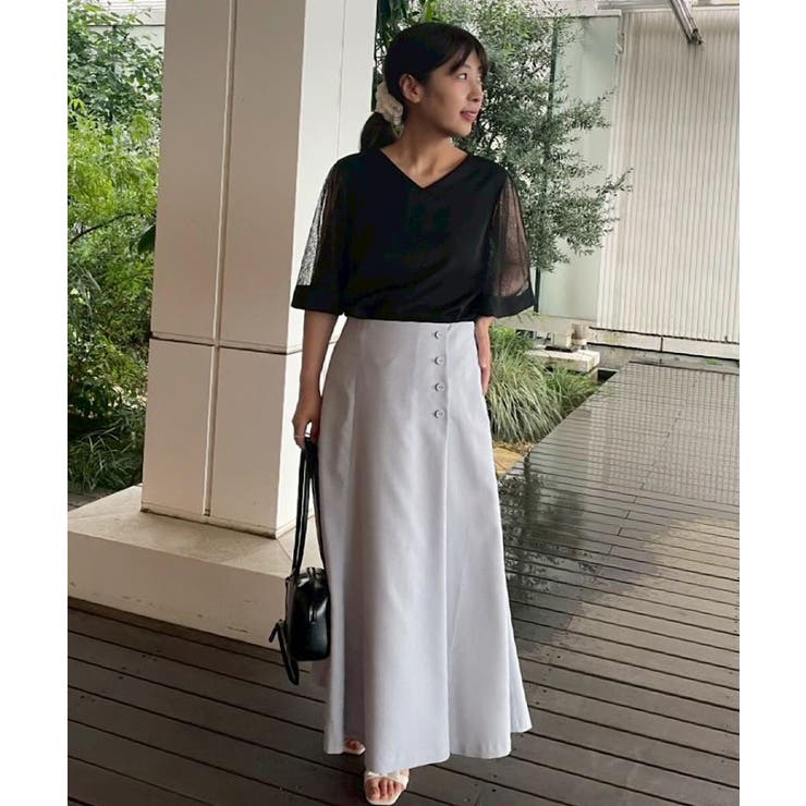 【マシンウォッシャブル・シアー・細見え】Vネック袖レースフレアブラウス | Couture brooch | 詳細画像18 