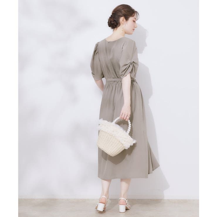 【マシンウォッシャブル・二の腕カバー】ウエストベルトVネックワンピース | Couture brooch | 詳細画像3 