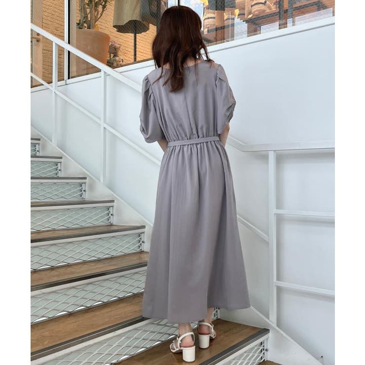 【マシンウォッシャブル・二の腕カバー】ウエストベルトVネックワンピース | Couture brooch | 詳細画像10 