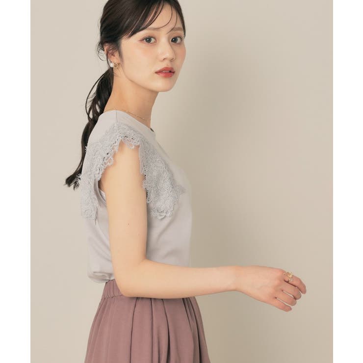 【マシンウォッシャブル・UVケア・接触冷感】フレンチ肩レースカットソー | Couture brooch | 詳細画像15 