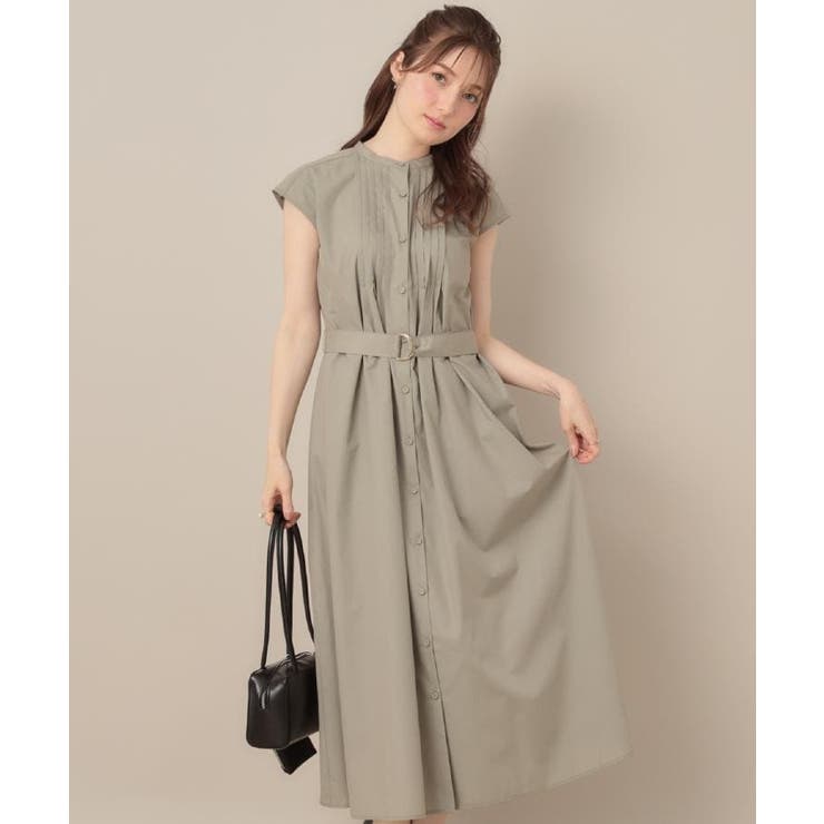 グリーン(025) | 【Aライン・細見え】フロントタックシャツワンピース | Couture brooch