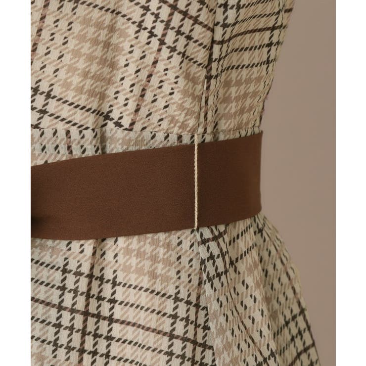 美シルエット・5分袖】シアーチェックオーガンワンピース[品番