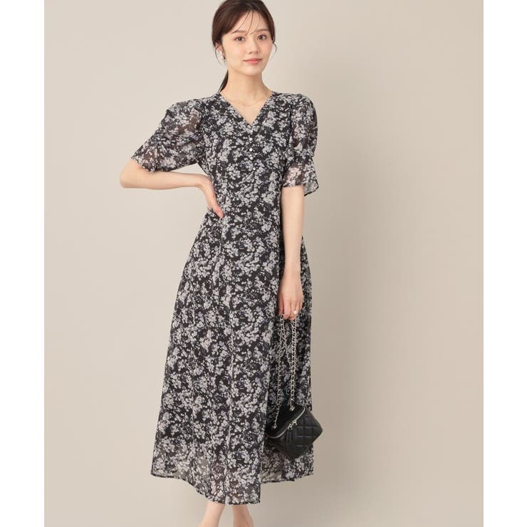 【一枚で着映える・通勤】Vネックフラワーワンピース | Couture brooch | 詳細画像4 