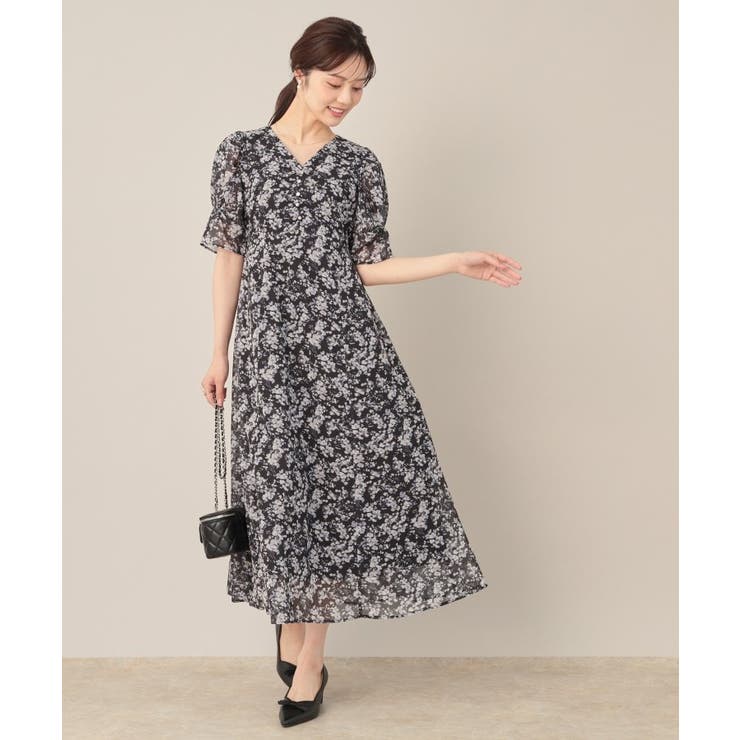 【一枚で着映える・通勤】Vネックフラワーワンピース | Couture brooch | 詳細画像1 