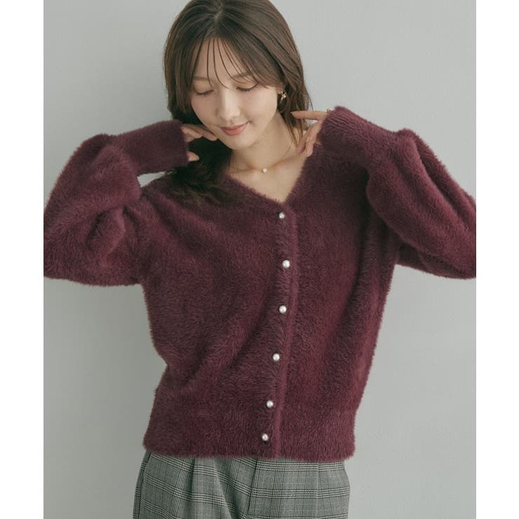 ボルドー(064) | 【ふわふわフェザー】前後2WAY ニットカーディガン | Couture brooch