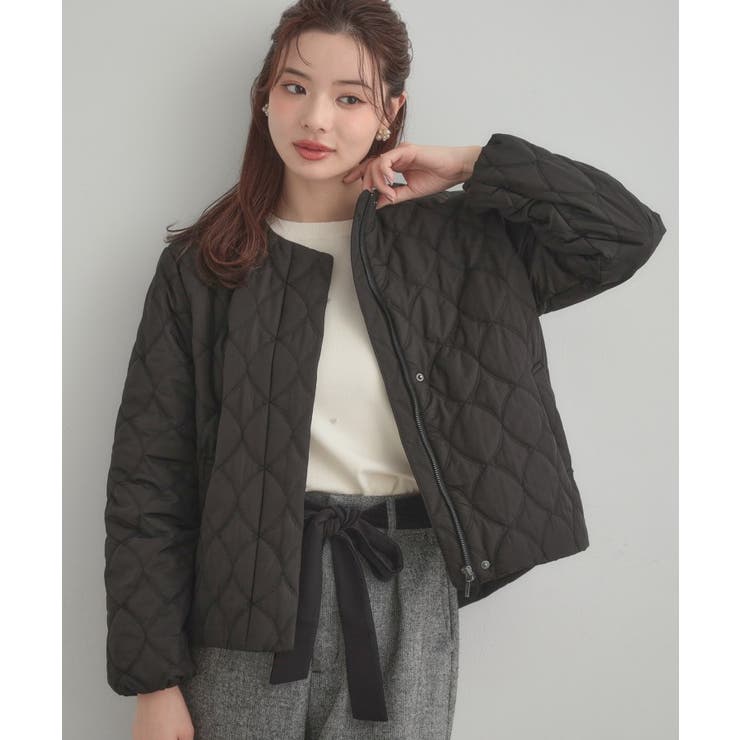 ブラック(019) | 【春色追加・撥水・洗える】リボンキルティングジャケット | Couture brooch