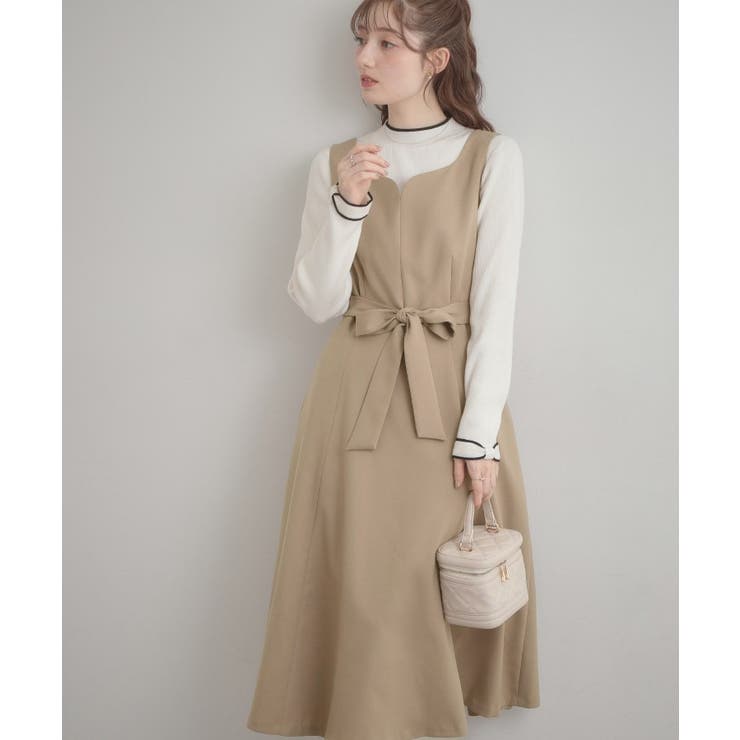 ベージュ(052) | 【洗える・ハレの日・通勤】ハートネック フレアージャンスカ | Couture brooch