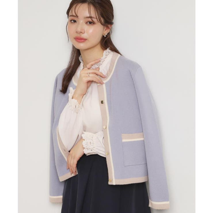 ブルー(091) | 【ハレの日・通勤・着映え】配色 総針カーディガン | Couture brooch