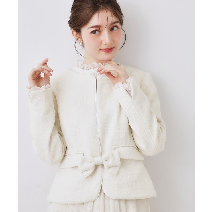 アイボリー(004) | カルゼスラブツイードジャケット | Couture brooch