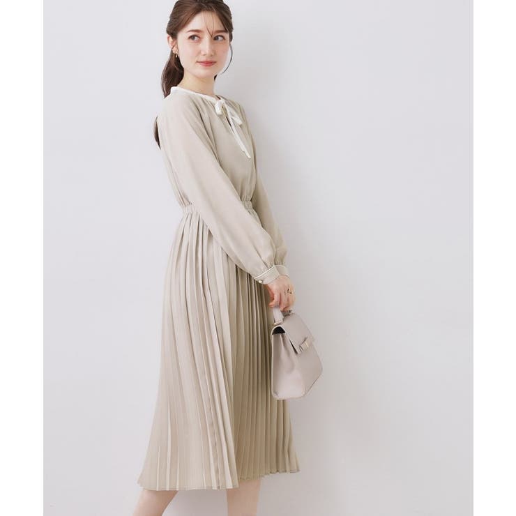 【ハレの日・通勤】配色シフォンプリーツ ワンピース | Couture brooch | 詳細画像5 