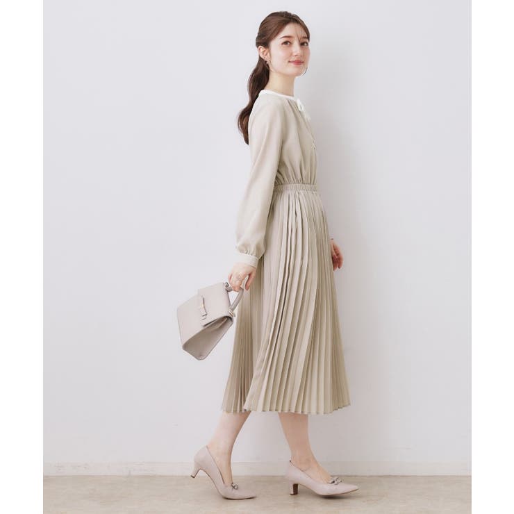 【ハレの日・通勤】配色シフォンプリーツ ワンピース | Couture brooch | 詳細画像2 