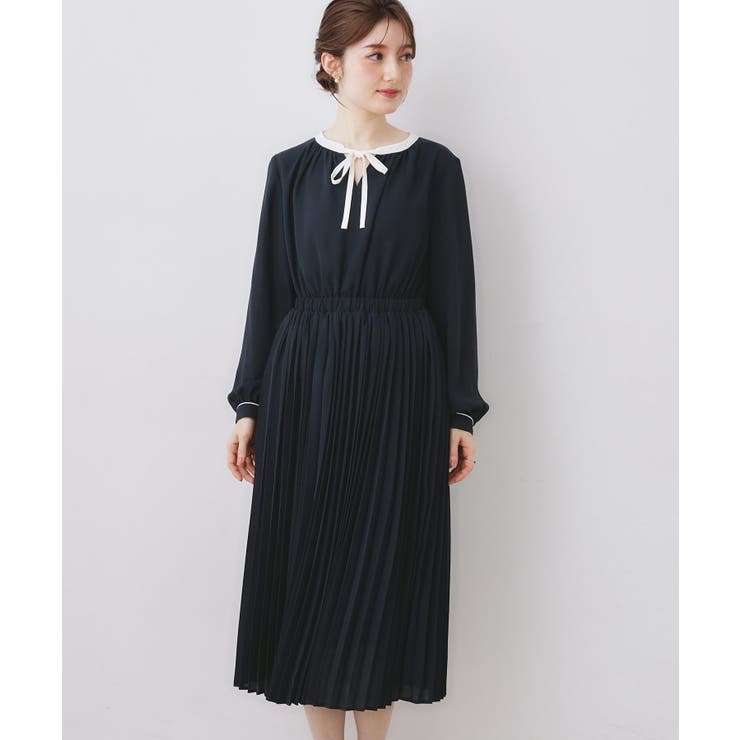 【ハレの日・通勤】配色シフォンプリーツ ワンピース | Couture brooch | 詳細画像27 