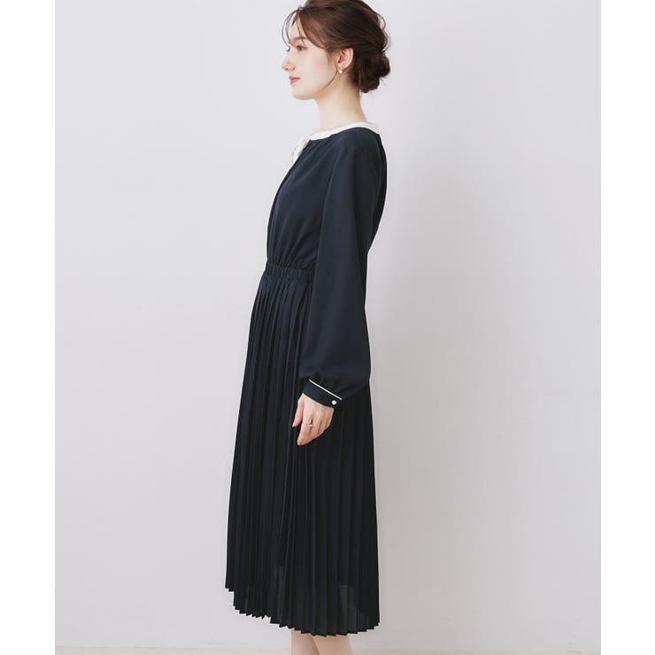 【ハレの日・通勤】配色シフォンプリーツ ワンピース | Couture brooch | 詳細画像28 