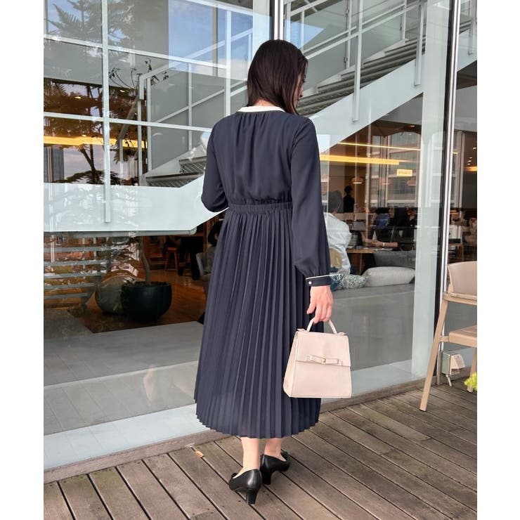 【ハレの日・通勤】配色シフォンプリーツ ワンピース | Couture brooch | 詳細画像23 