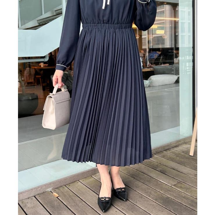 【ハレの日・通勤】配色シフォンプリーツ ワンピース | Couture brooch | 詳細画像24 