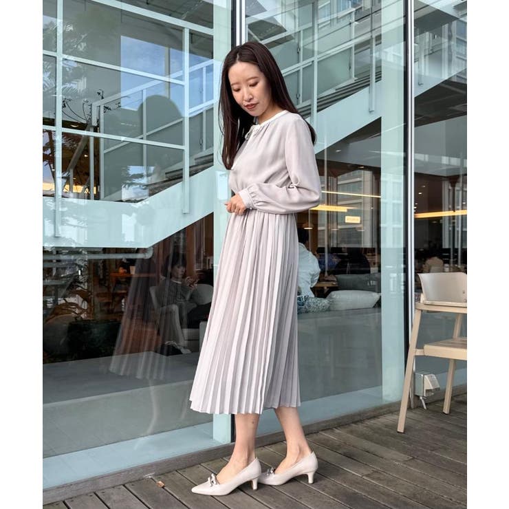 【ハレの日・通勤】配色シフォンプリーツ ワンピース | Couture brooch | 詳細画像8 