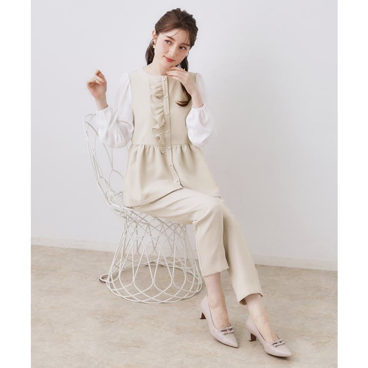 【ハレの日・通勤】パール調釦テーパードパンツ | Couture brooch | 詳細画像3 