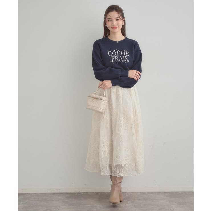 【通勤】ラメ刺繍ブークレチュールスカート | Couture brooch | 詳細画像1 