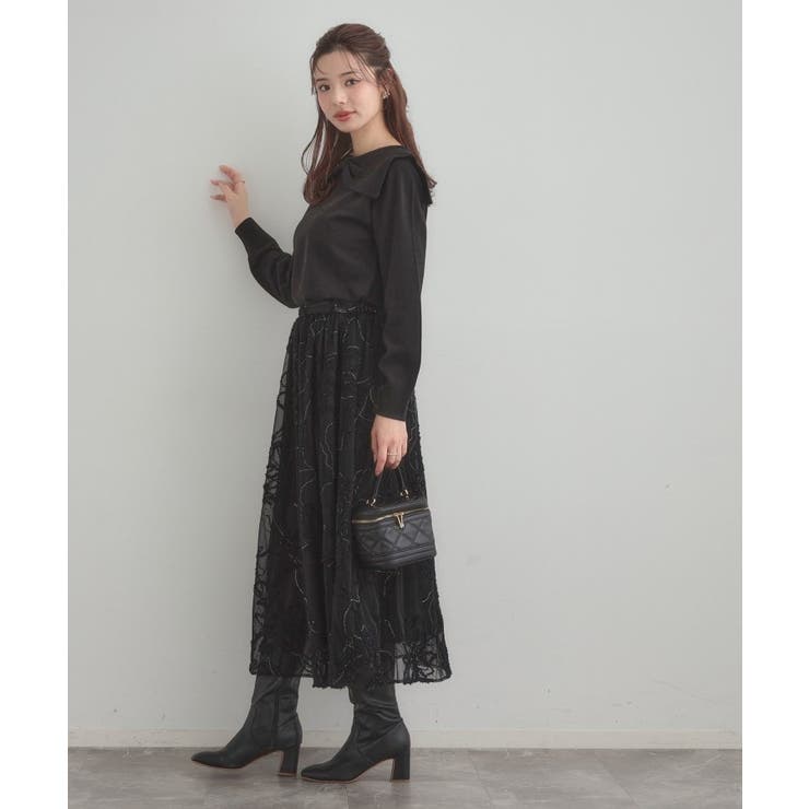 【通勤】ラメ刺繍ブークレチュールスカート | Couture brooch | 詳細画像12 