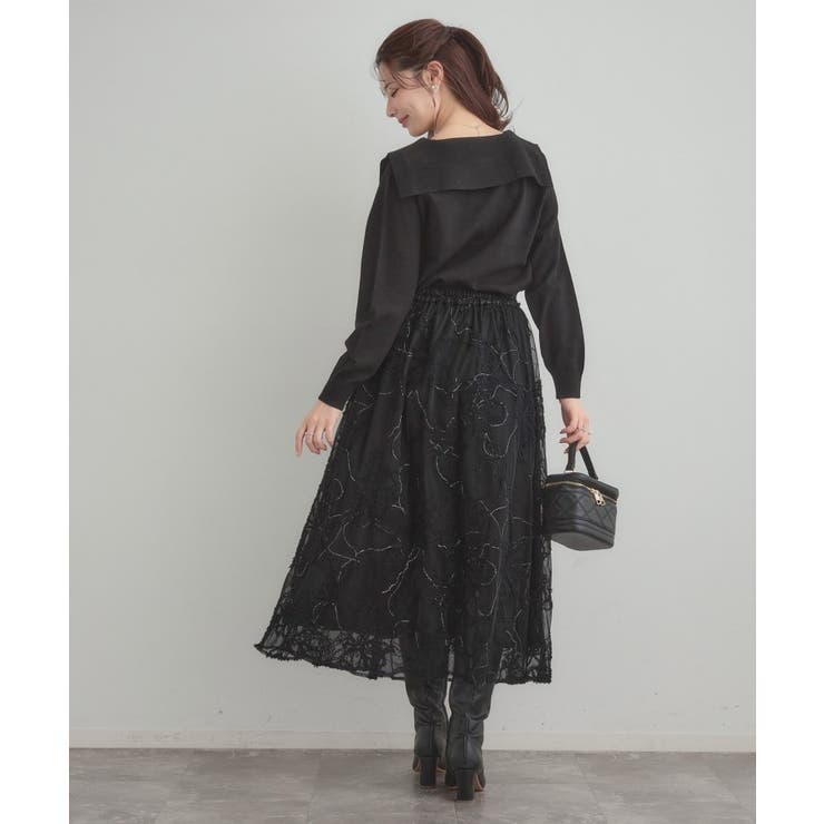 【通勤】ラメ刺繍ブークレチュールスカート | Couture brooch | 詳細画像13 