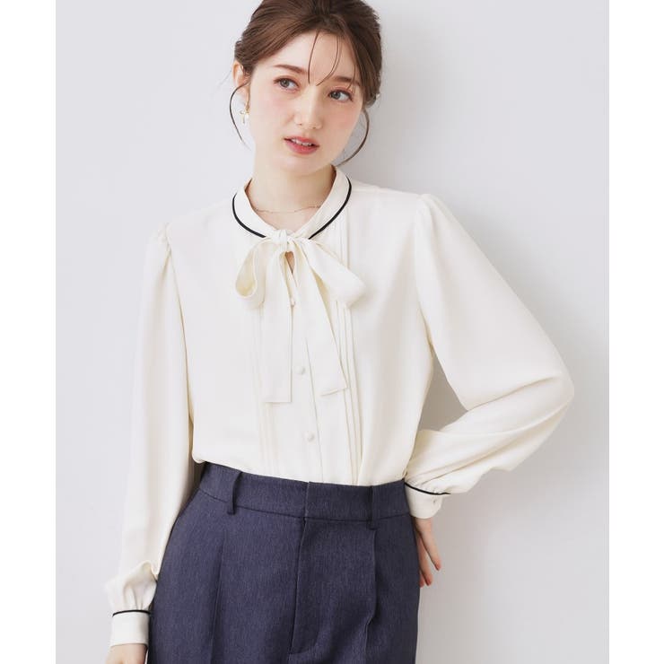配色タックタイブラウス | Couture brooch | 詳細画像2 
