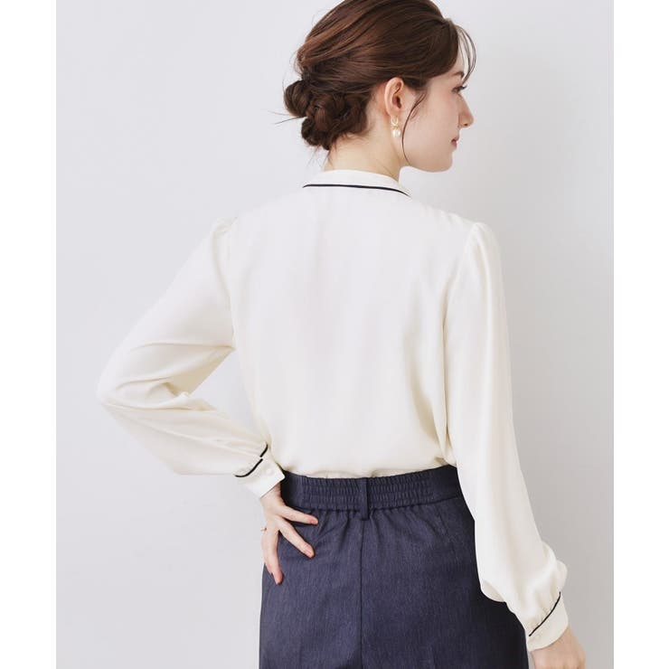 配色タックタイブラウス | Couture brooch | 詳細画像5 