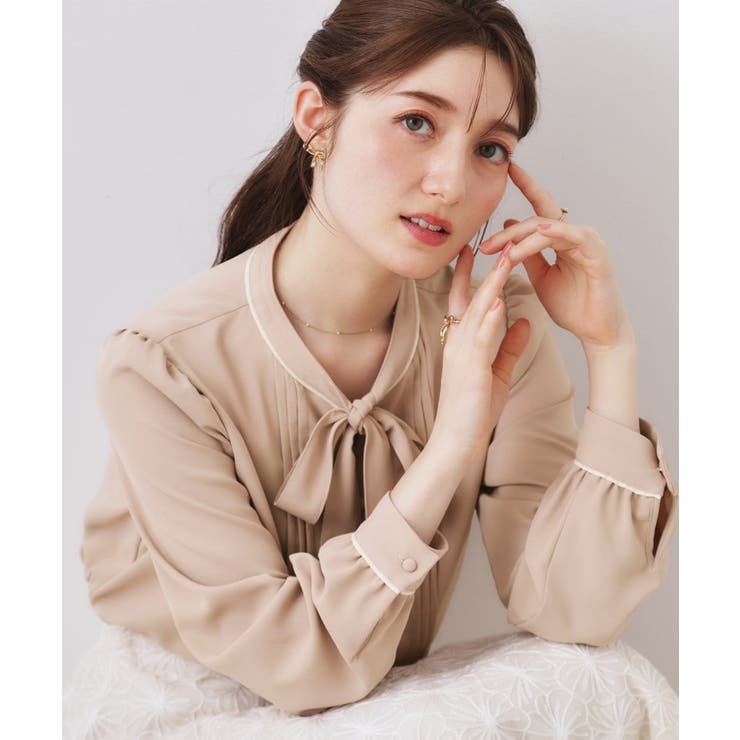 配色タックタイブラウス | Couture brooch | 詳細画像13 