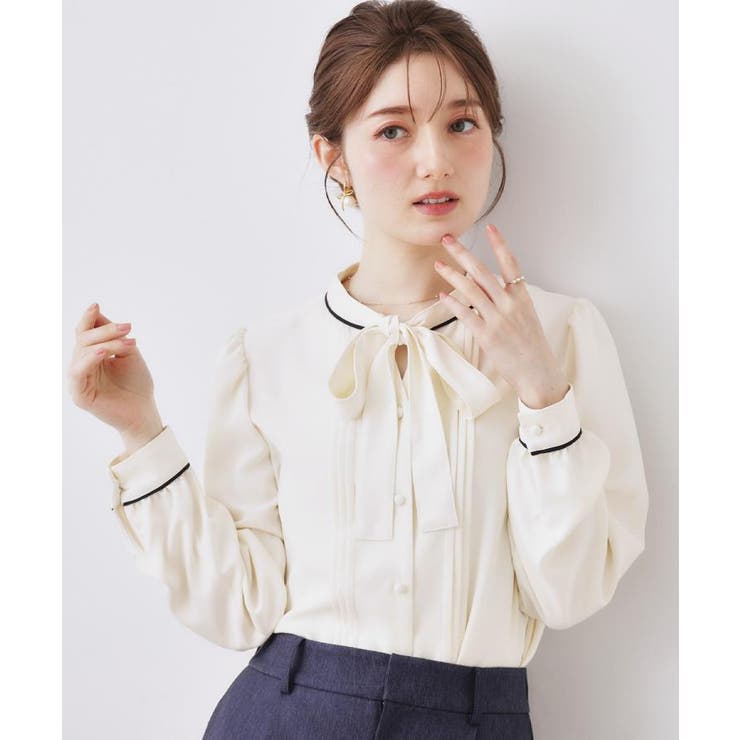 配色タックタイブラウス | Couture brooch | 詳細画像3 