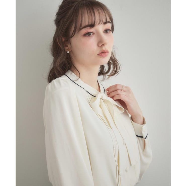 配色タックタイブラウス | Couture brooch | 詳細画像11 