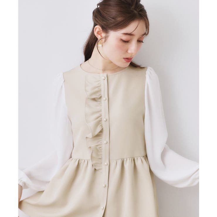 フロントフリルドッキングペプラムブラウス | Couture brooch | 詳細画像1 