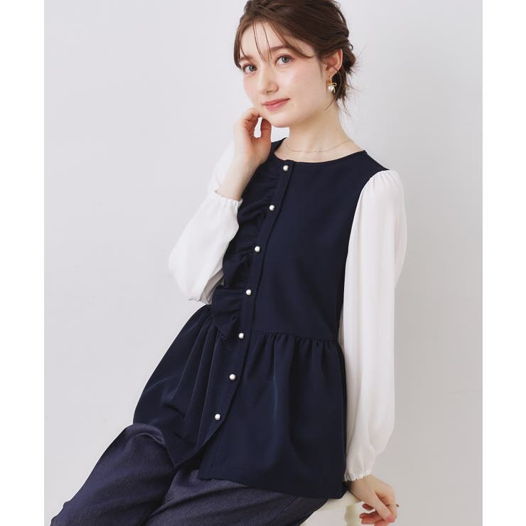 フロントフリルドッキングペプラムブラウス | Couture brooch | 詳細画像9 