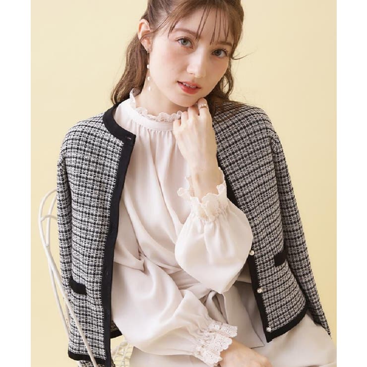 ブラック(419) | 【ハレの日・通勤】ラメツイード ニットカーディガン | Couture brooch