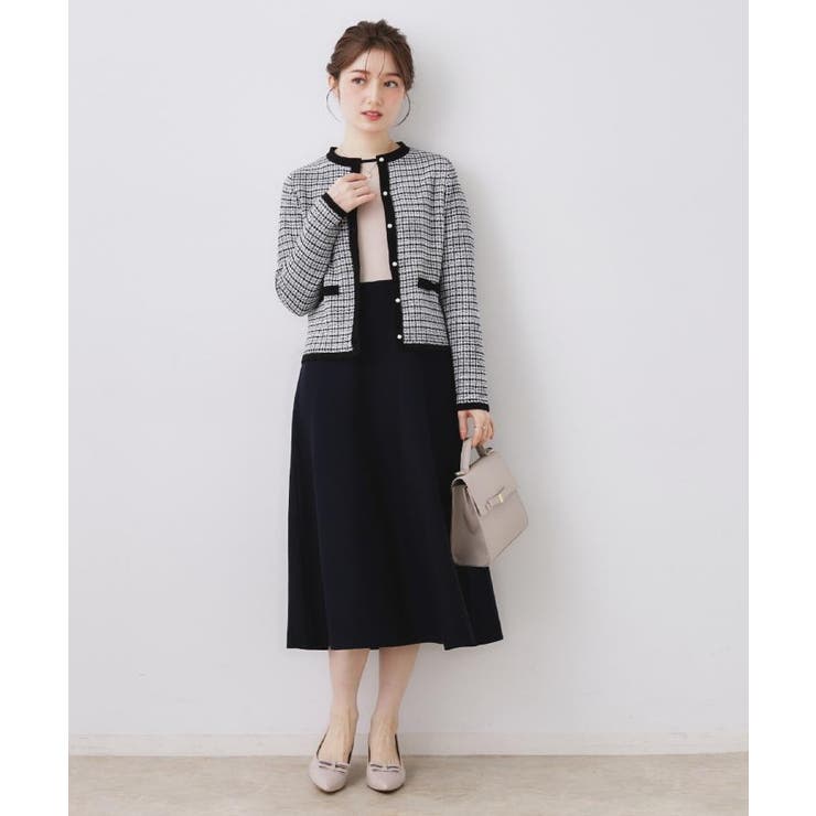 【ハレの日・通勤】スクエアネック バイカラー ニットワンピース | Couture brooch | 詳細画像19 