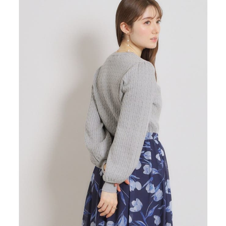 【洗える】リボンエンブロ細ケーブルニット | Couture brooch | 詳細画像6 