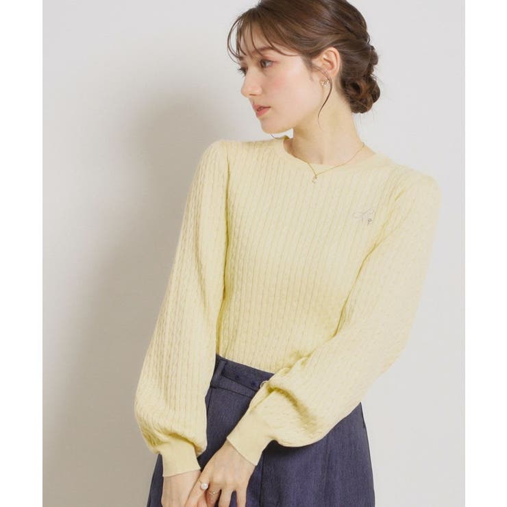 【洗える】リボンエンブロ細ケーブルニット | Couture brooch | 詳細画像10 