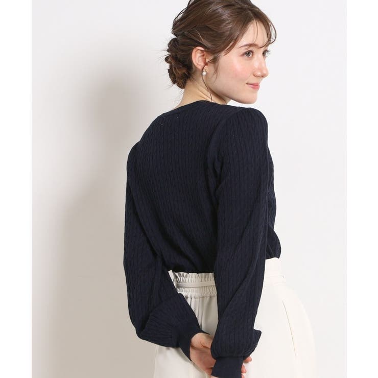 【洗える】リボンエンブロ細ケーブルニット | Couture brooch | 詳細画像20 