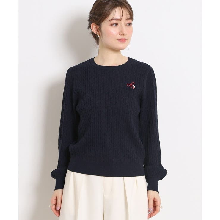 【洗える】リボンエンブロ細ケーブルニット | Couture brooch | 詳細画像25 