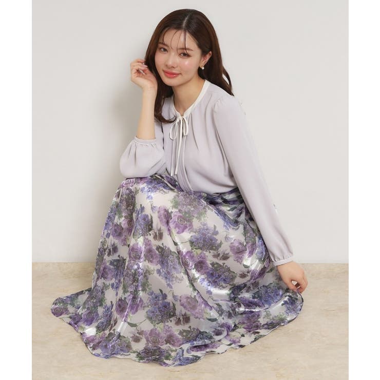 パープル(181) | 【洗える・通勤】Springオーガンフルールスカート | Couture brooch