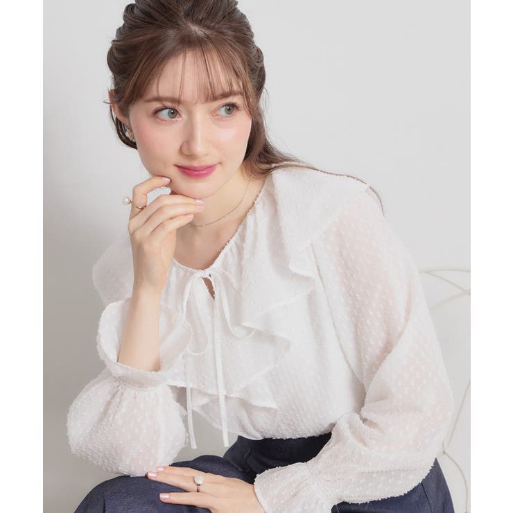 【着映え・洗える】ラメカットドビーフリルブラウス | Couture brooch | 詳細画像7 