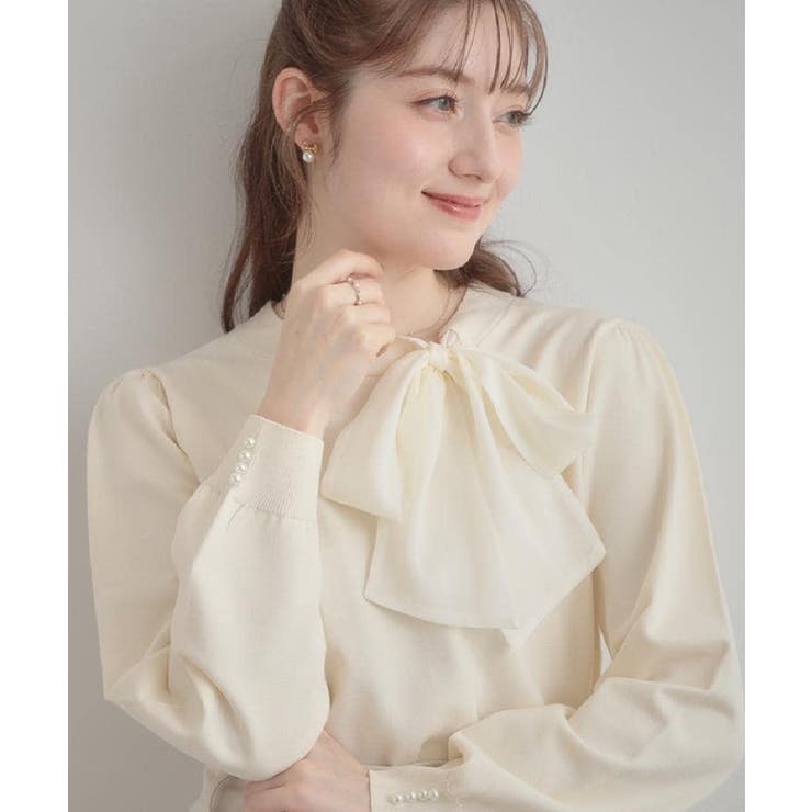 【洗える・着映え】オーガンジーリボンタイ ニット | Couture brooch | 詳細画像4 