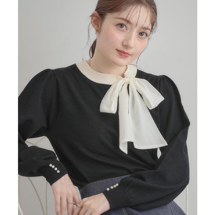 【洗える・着映え】オーガンジーリボンタイ ニット | Couture brooch | 詳細画像16 