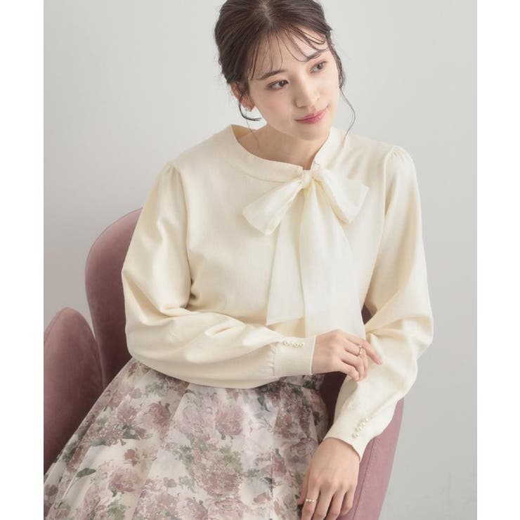 【洗える・着映え】オーガンジーリボンタイ ニット | Couture brooch | 詳細画像8 