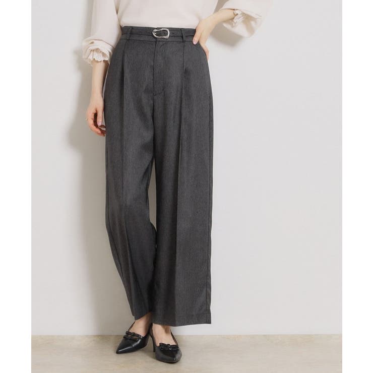 ブラック(019) | 【洗える・S-LL】デニムライク ベルト付きパンツ | Couture brooch