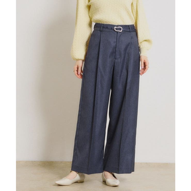 ネイビー(094) | 【洗える・S-LL】デニムライク ベルト付きパンツ | Couture brooch